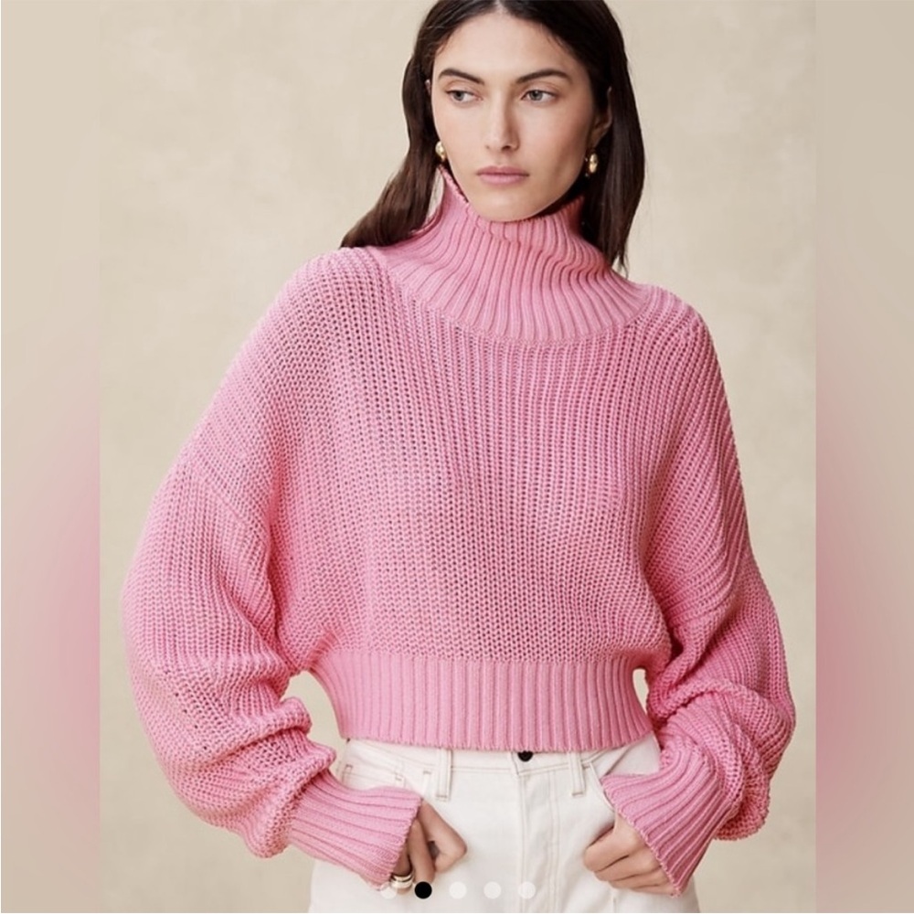 Bogo! Banana Republic Janie Cropped Mock Neck Cotton Sweater Pink Small